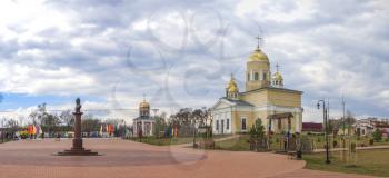 Bender, Moldova - 03.10.2019. Alexander Nevsky Park and church on the territory of the historical architectural complex of the ancient Ottoman Citadel in Bender, Transnistria, Moldova.