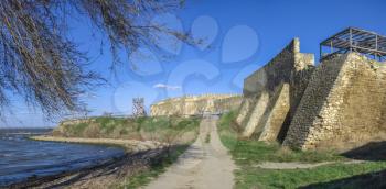 Akkerman, Ukraine - 03.23.2019. Panoramic view of the Akkerman Fortress on the right bank of the Dniester estuary,  a historical and architectural monument