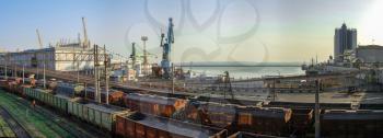 Odessa, Ukraine - 06.19.2019. Cargo port and railway tracks in Odessa, Ukraine