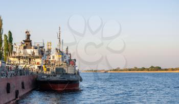 Kherson, Ukraine - 04.27.2019. Tugboat on the Dnieper River in Kherson