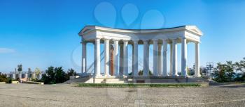 Odessa, Ukraine - 09.059.2019. Restored Colonnade at Vorontsov Palace in Odessa, Ukraine, at the sunny summer morning