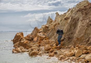 Grigoryevka, Ukraine - 05.09.2019 Natural Shell rocks and stones  on the coast of Odessa in Ukraine
