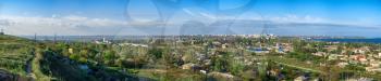 Panoramic top view of the industrial district of Odessa, Ukraine, on a sunny summer day