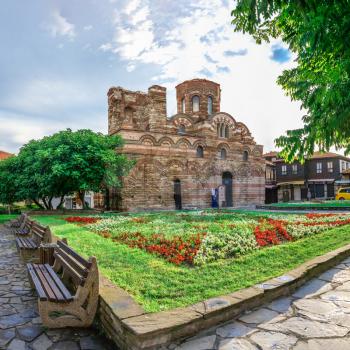 Nessebar, Bulgaria – 07.11.2019.  The Church of Christ Pantocrator in the old town of Nessebar, Bulgaria, on a cloudy summer morning