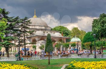 Istambul, Turkey – 07.12.2019. Tomb of Sultan Ahmet on a cloudy summer day, Istanbul, Turkey