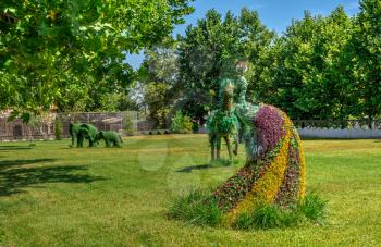 Ravadinovo, Bulgaria – 07.11.2019.  Herbal sculptures in the park of Ravadinovo castle, Bulgaria, on a sunny summer day