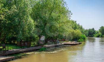 Danube River near the village of Vilkovo, Ukraine, on a sunny summer day