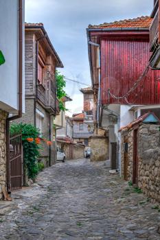 Nessebar, Bulgaria – 07.10.2019. Streets of the old town of Nessebar on a  summer evening