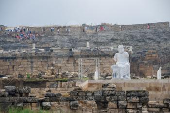 Pamukkale, Turkey – 07.15.2019. Hierapolis Ancient Theatre in the Ancient city on a sunny summer day