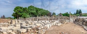 Ephesus, Turkey – 07.17.2019. Harbor or Arcadian Street in antique Ephesus on a sunny summer day