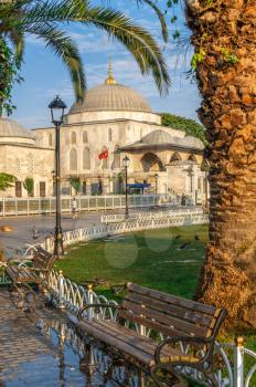 Istambul, Turkey – 07.13.2019. Tomb of Sultan Ahmet on a cloudy summer day, Istanbul, Turkey