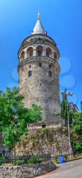 Istambul, Turkey – 07.13.2019. The Galata Tower in Istanbul on a sunny summer day