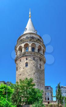 Istambul, Turkey – 07.13.2019. The Galata Tower in Istanbul on a sunny summer day