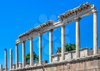 Pergamon, Turkey -07.22.2019. Ruins of the Temple of Dionysos in the Ancient Greek city Pergamon, Turkey