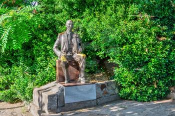 Plovdiv, Bulgaria - 07.24.2019. Statue of Sasho Nikolov-Sladura in Plovdiv, Bulgaria, on a sunny summer day