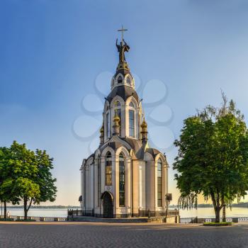 Dnipro, Ukraine 07.18.2020. Church in honor of the Cathedral of St. John the Baptist on the Dnipro embankment on a sunny summer morning