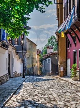 Plovdiv, Bulgaria - 07.24.2019. Streets in  Plovdiv old town, Bulgaria, on a sunny summer day
