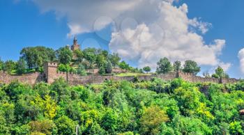 Fortification walls of the Tsarevets fortress in Veliko Tarnovo, Bulgaria, on a sunny summer day