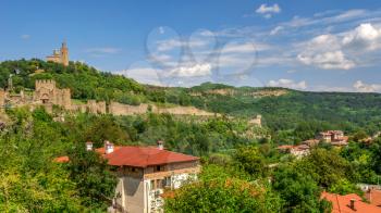 Fortification walls of the Tsarevets fortress in Veliko Tarnovo, Bulgaria. Big size panoramic view on a sunny summer day