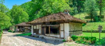 Gabrovo, Etar, Bulgaria - 07.27.2019. Old traditional house in the Etar Architectural Ethnographic Complex in Bulgaria on a sunny summer day