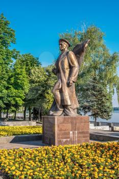 Dnipro, Ukraine 07.18.2020. Monument to Margelov on the Dnipro embankment on a sunny summer morning