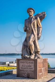 Dnipro, Ukraine 07.18.2020. Monument to Margelov on the Dnipro embankment on a sunny summer morning