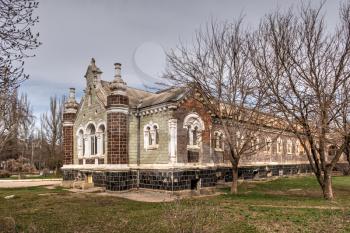Odessa, Ukraine 03.08.2020. Old historical abandoned sanatorium Kuyalnik in Odessa, Ukraine, on a spring day