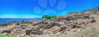 Ruins of the Ancient Greek city Pergamon in Turkey. Big size panoramic view  on a sunny summer day