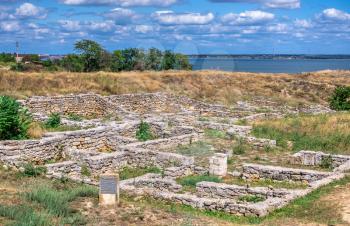 Parutino, Ukraine 08.17.2019. Ancient greek colony Olbia on the banks of the Southern Bug River in Ukraine on a cloudy summer day.