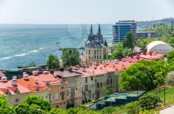 Odessa, Ukraine 31.05.2020. Panoramic view of the new microdistrict and slope development in Odessa, Ukraine, at the coast of Big Fountain resort on a sunny summer day