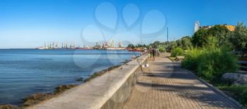 Berdyansk, Ukraine 07.23.2020. Embankment of the Azov Sea in Berdyansk, Ukraine, on a sunny summer morning