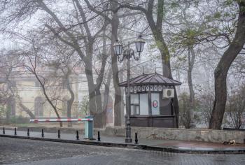 Odessa, Ukraine 11.28.2019.   Primorsky Boulevard in Odessa, Ukraine, on a foggy autumn day