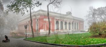 Odessa, Ukraine 11.28.2019.  Maritime Museum on Primorsky Boulevard in Odessa, Ukraine, on a foggy autumn day