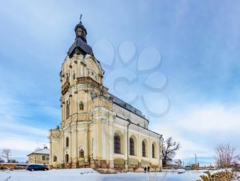 Mykulyntsi, Ukraine 01.06.2020. 18th century Baroque Trinity Church in Mykulyntsi village, Ternopil region of Ukraine, on a winter day
