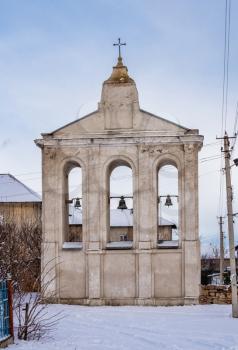 Mykulyntsi, Ukraine 01.06.2020. 18th century Baroque Trinity Church in Mykulyntsi village, Ternopil region of Ukraine, on a winter day