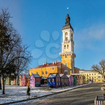 Kamianets-Podilskyi, Ukraine 01.07.2020. The old Town hall of Kamianets-Podilskyi historical centre on a sunny winter morning