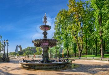Kyiv, Ukraine 07.11.2020.  Fountain in the Vladimirskaya Gorka park in Kyiv, Ukraine, on a sunny summer morning