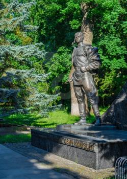 Kyiv, Ukraine 07.11.2020.  Monument to Ivan Kozhedub in the Park of Eternal Glory in Kyiv, Ukraine, on a sunny summer morning