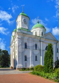 Kaniv, Ukraine 07.11.2020. Assumption Cathedral in Memorial Park in Kaniv, Ukraine, on a sunny summer day