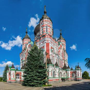 Kyiv, Ukraine 07.09.2020.  Cathedral of St. Panteleimon in the Feofaniia Park, Kyiv, Ukraine, on a sunny summer day