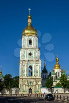Kyiv, Ukraine 07.11.2020.  St. Sophia Cathedral on St. Sophia Square in Kyiv, Ukraine, on a sunny summer morning