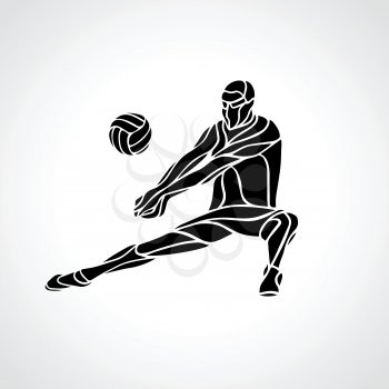 Volleyball player receiving feed. Silhouette of a abstract volleyball player returning a ball with a dig. Vector clipart illustration. Eps 8
