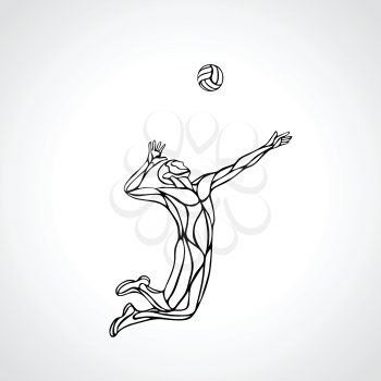 Volleyball player serving the ball - outline vector silhouette. Modern simple volleyball sportsman. Eps 8