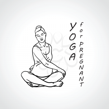 Yoga for pregnant woman. Silhouette of the pregnant woman on white background. Vector illustration.
