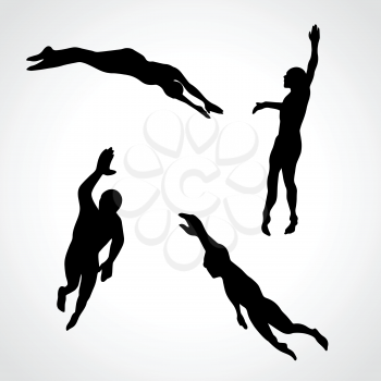 4 Silhouettes Collection of Professional Crawl Swimmers. Vector illustration clipart