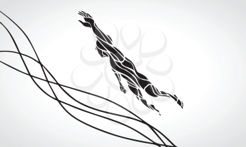 Freestyle Female Swimmer Black Silhouette. Sport swimming, front crawl. Vector Professional Swimming Illustration