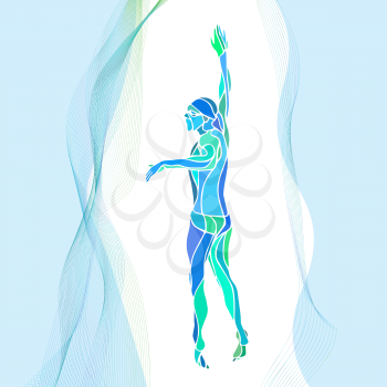 Freestyle Swimmer Color Silhouette. Sport swimming, front crawl. Professional Swimming Vector Illustration Eps8