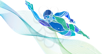 Freestyle Swimmer Black Silhouette. Sport swimming, front crawl. Vector Professional Swimming Color Illustration