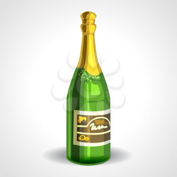 champagne bottle with gold foil isolated on white background