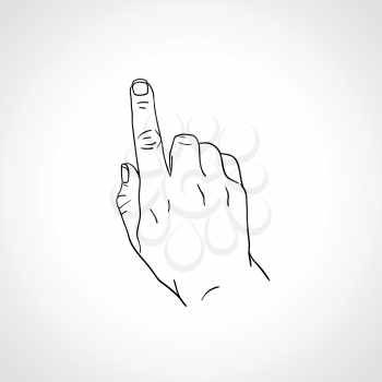 Line art drawing hand with forefinger pressing an imaginable button, sketch hand, the Index Finger, pointing finger. Outline vector